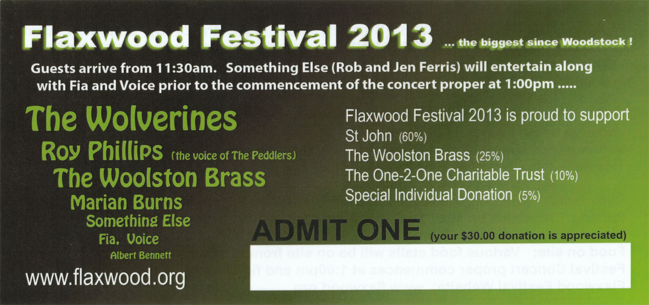 Flaxwood Ticket 2013